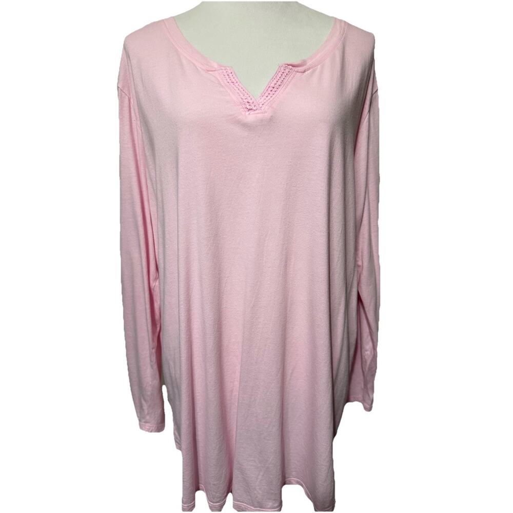 JMS Just My Size Pink T-Shirt Tunic Popover Plus Sz 3X Long Sleeves V-Neck